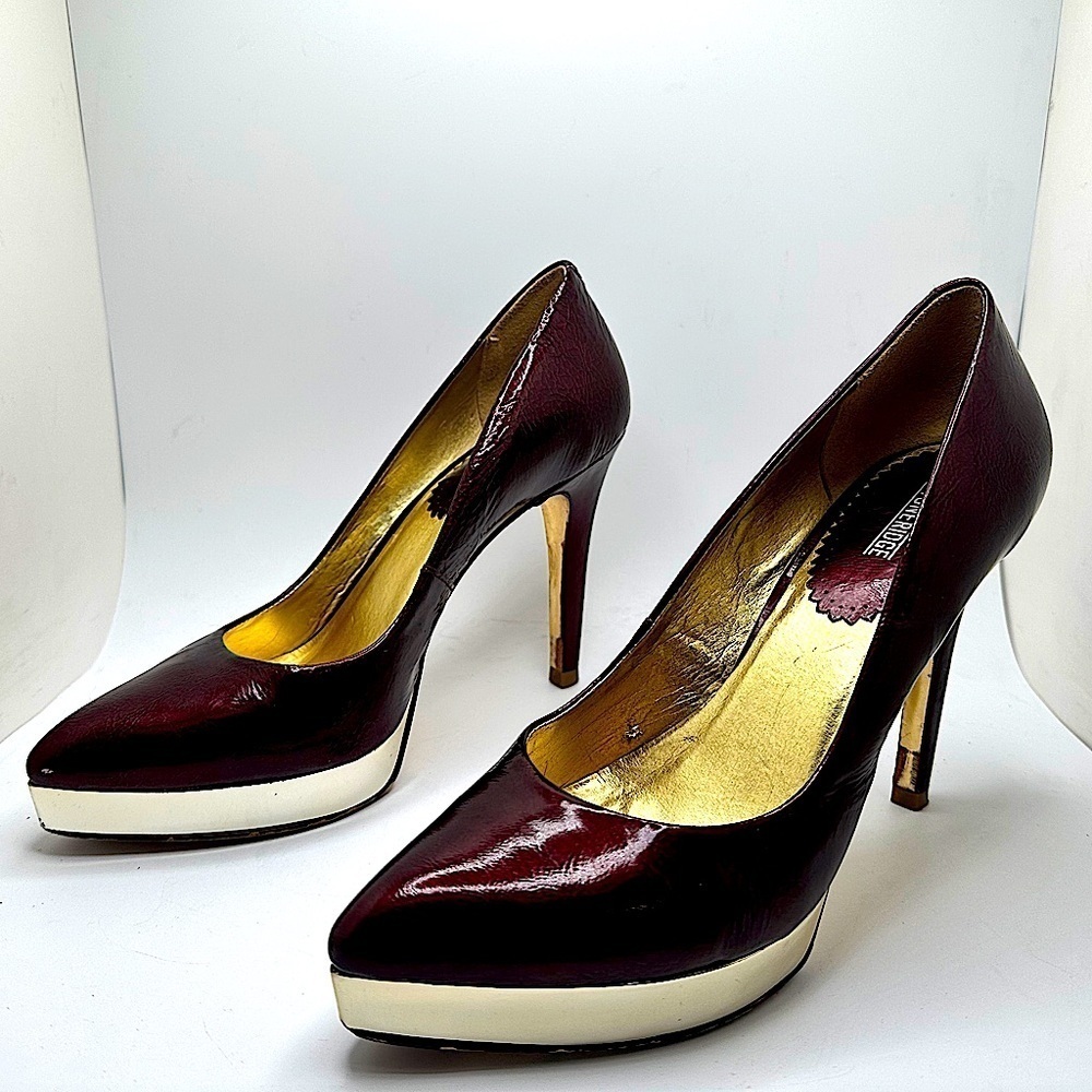 STONERIDGE - women’s leather platform burgundy and gold pointed toe heel